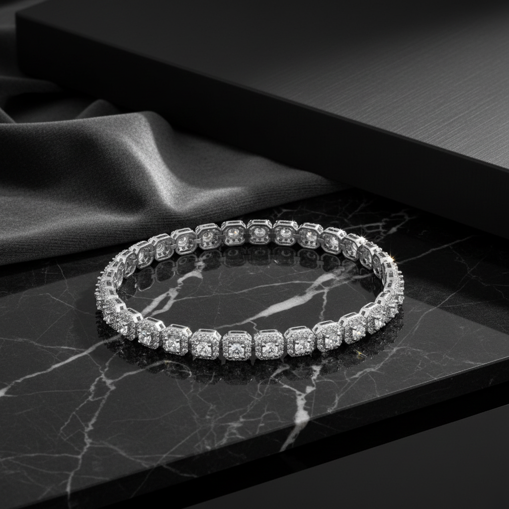 Square Silver Moissanite Bracelet