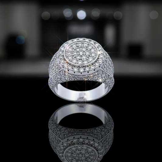 Circle Iced Out Moissanite Ring in luxury setting