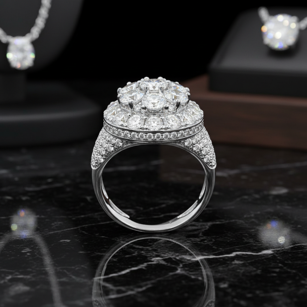 Iced Out Moissanite Ring