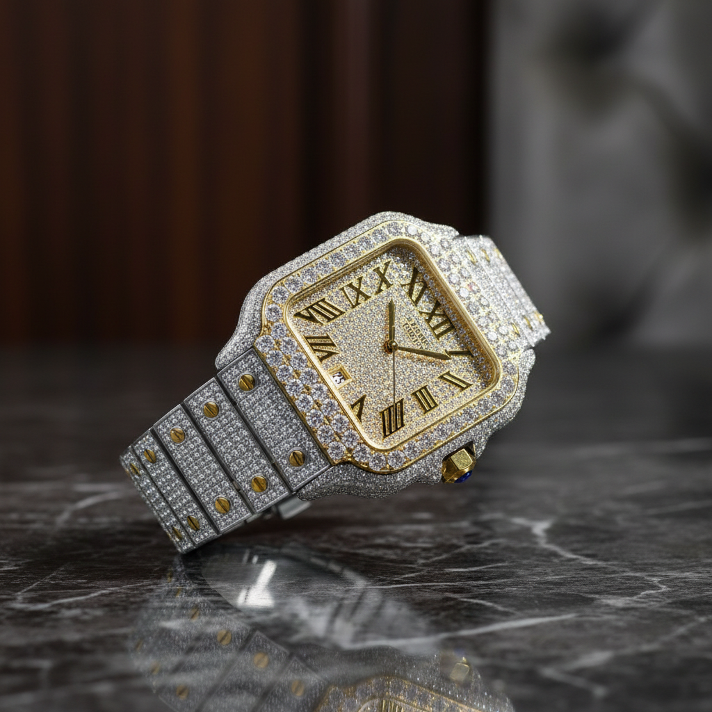 Iced Out Moissanite Watch in luxury setting