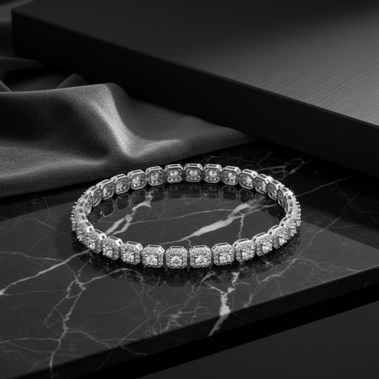 Square Silver Moissanite Bracelet